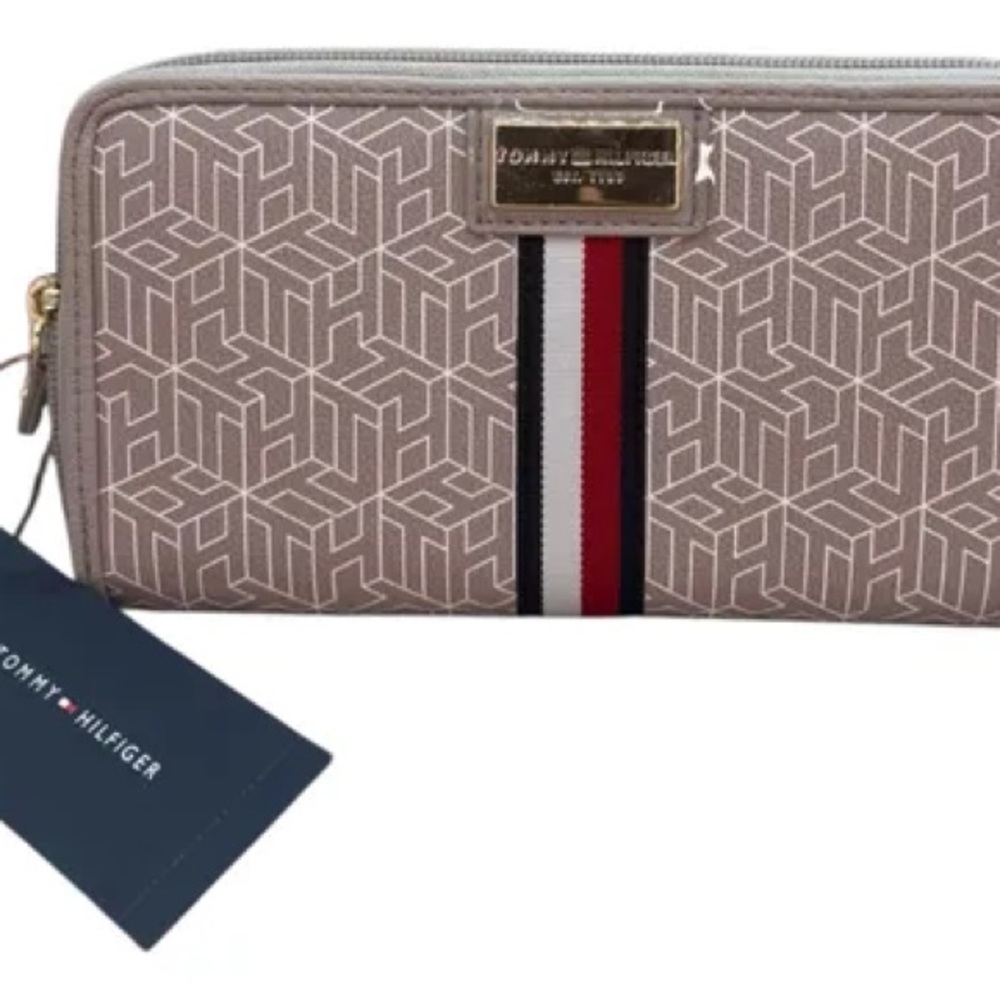 Tommy Hilfiger Women’s Monogram Karoline Zip-Around Wallet with Signature Stripe